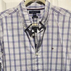 T.H. Men's White and Blue Plaid Shirt